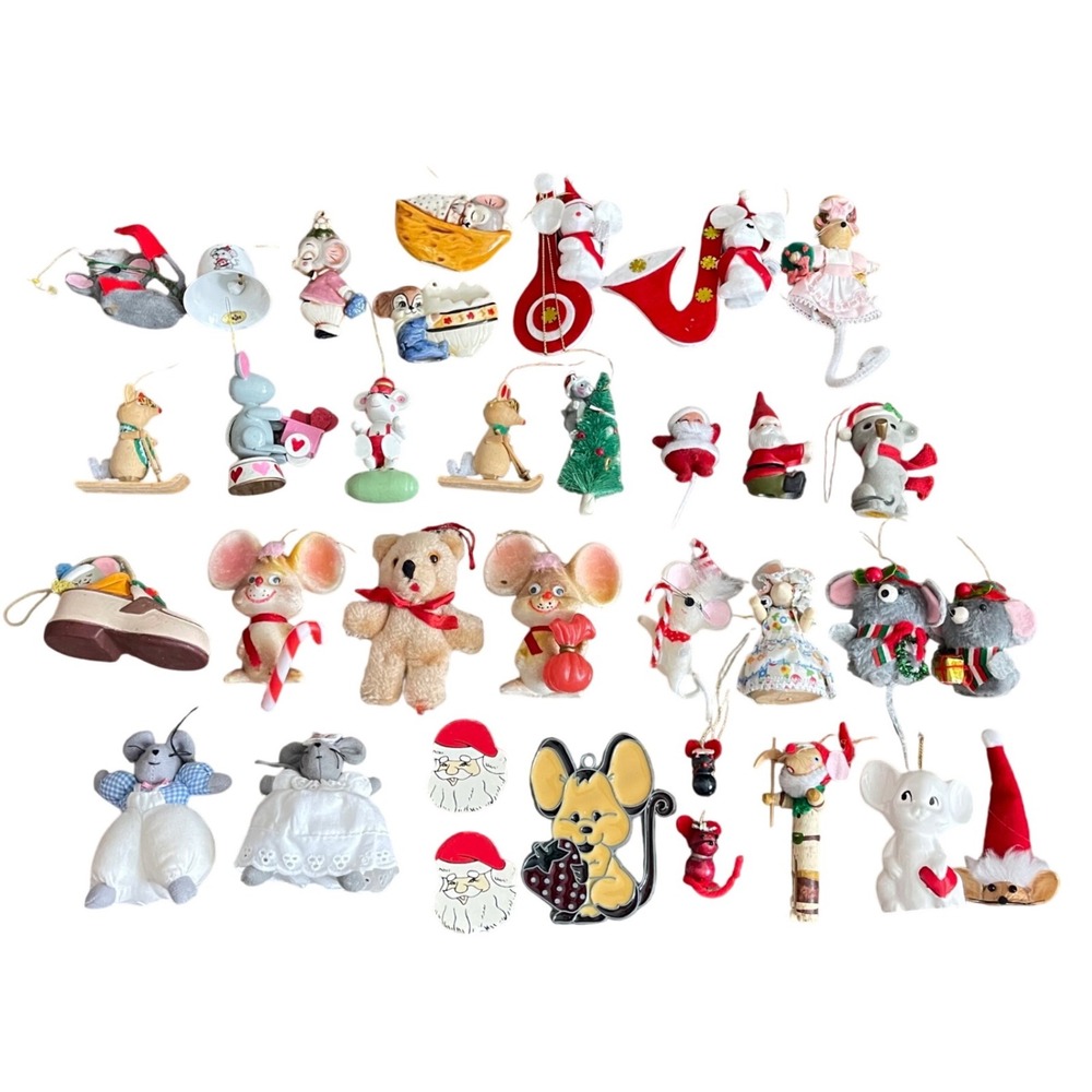 Vtg kitschy 70s plush Wooden felt ceramic‎ Christmas Tree Ornament lot 34 taiwan